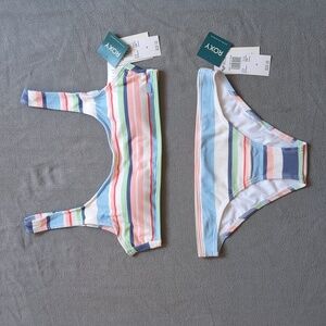 NWT Roxy Striped Bikini Set in Blue, Pink, Green, Navy